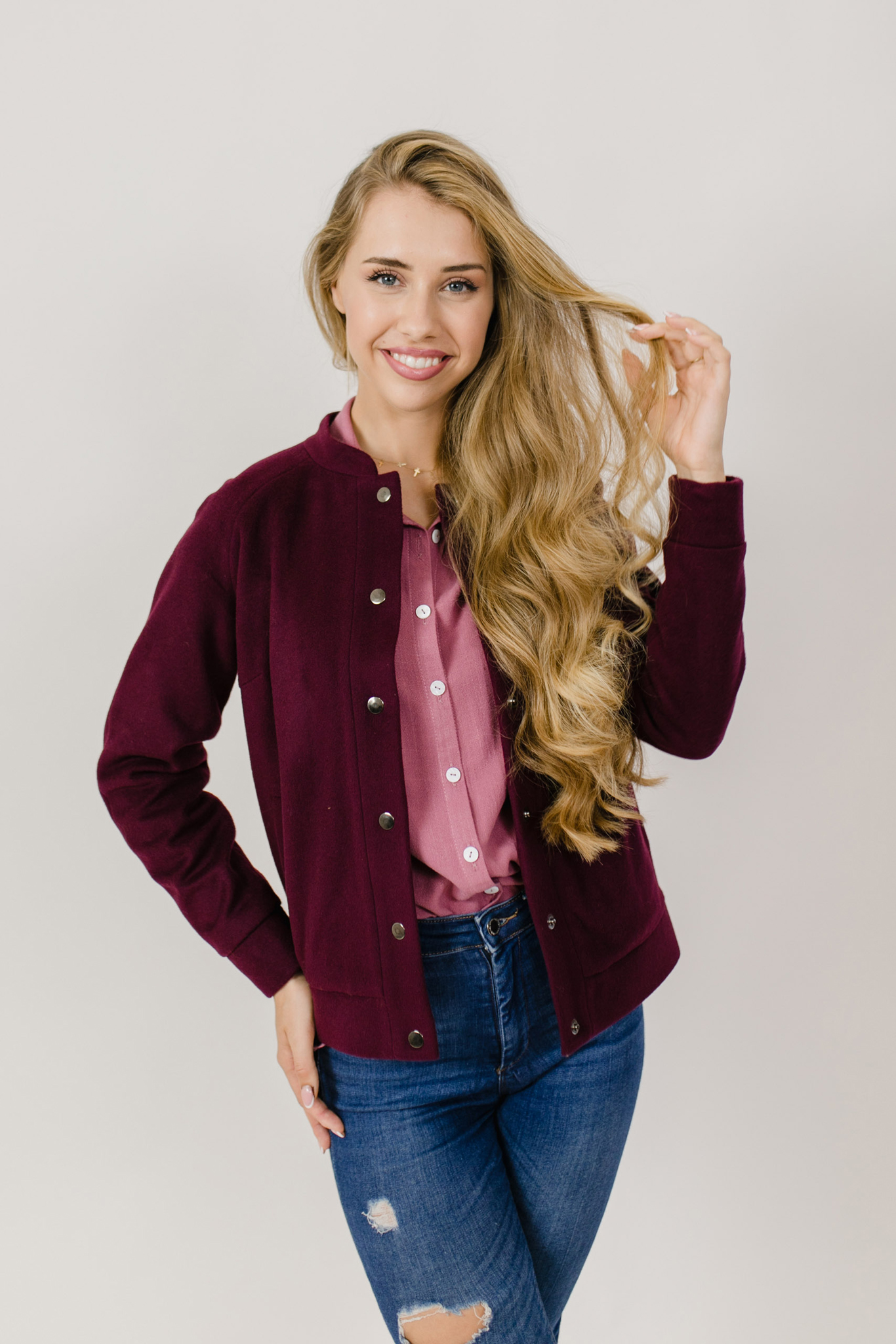 Wełniana kurteczka Jane bordowa - obrazek 2