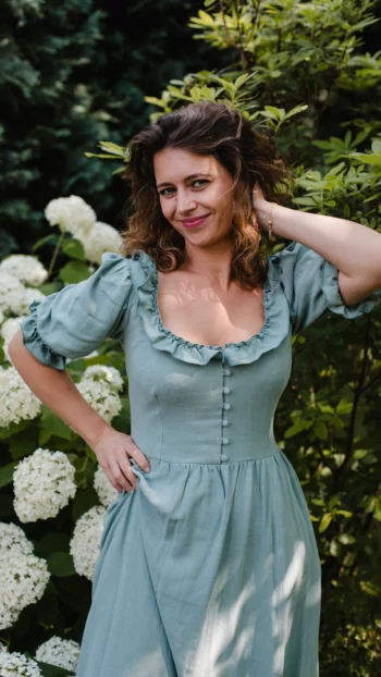 Sukienka Rusałka wiskoza len seledynowa szałwia cottage girl