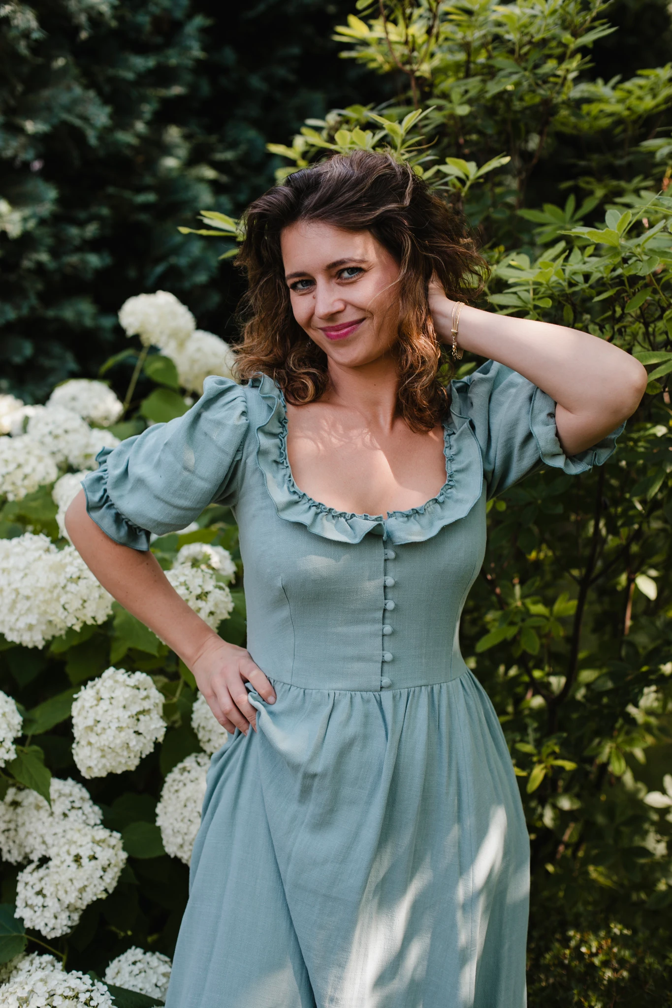 Sukienka Rusałka wiskoza len seledynowa szałwia cottage girl