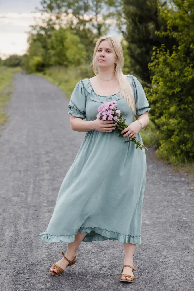 Sukienka Rusałka wiskoza len seledynowa cottage girl - obrazek 4