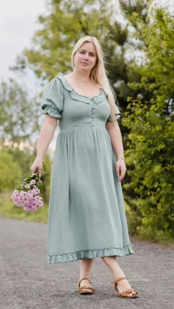 Sukienka Rusałka wiskoza len seledynowa cottage girl
