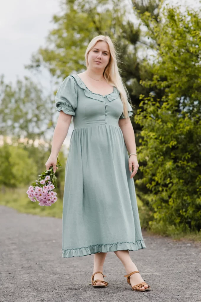 Sukienka Rusałka wiskoza len seledynowa cottage girl