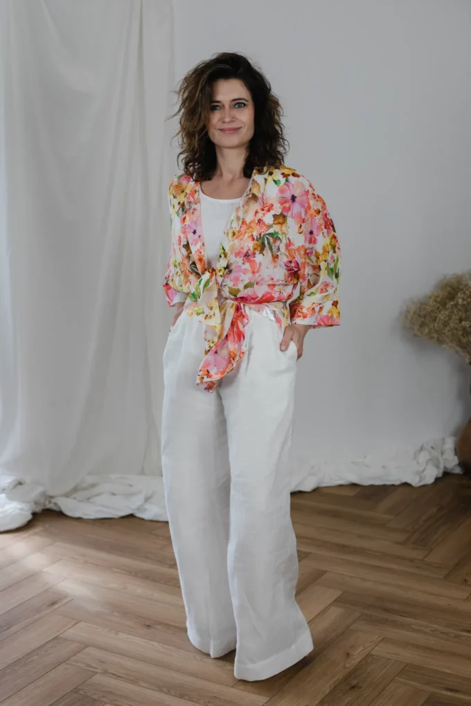 Koszula Natasha lekka jak mgiełka, kimono, wiskoza malowane kwiaty - obrazek 9