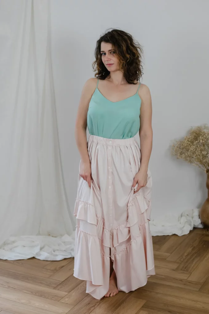 Spódnica Charlotte elegancka pudrowy róż wiskoza - obrazek 4