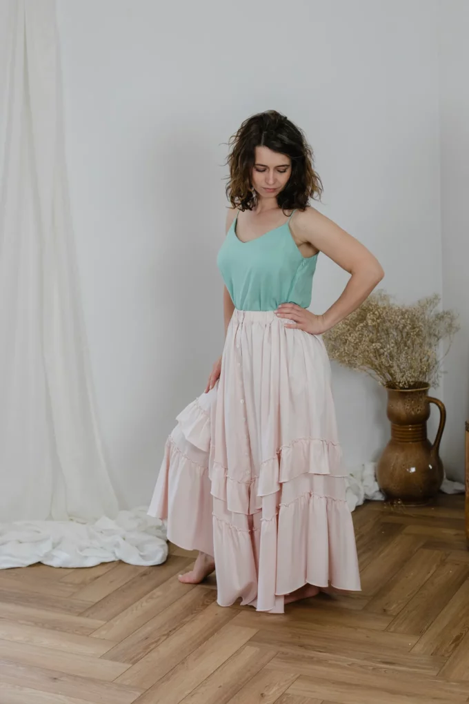 Spódnica Charlotte elegancka pudrowy róż wiskoza - obrazek 5