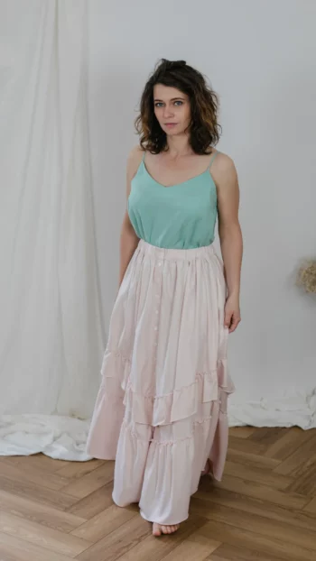 Spódnica Charlotte elegancka pudrowy róż wiskoza