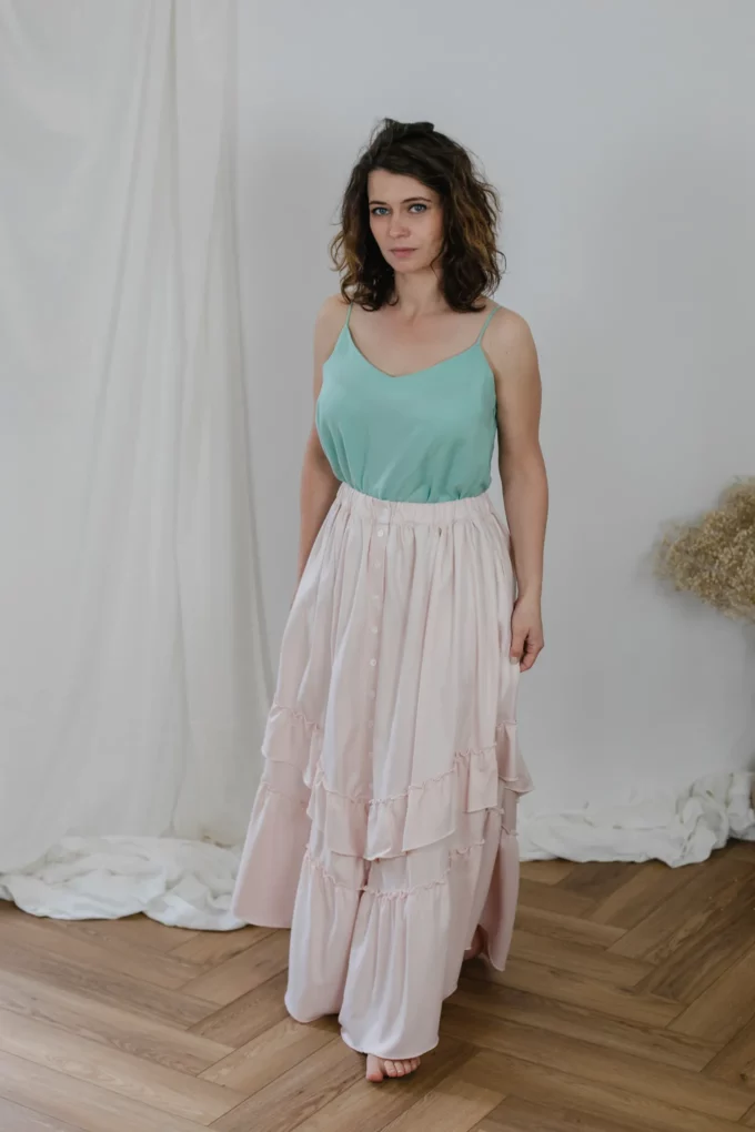 Spódnica Charlotte elegancka pudrowy róż wiskoza