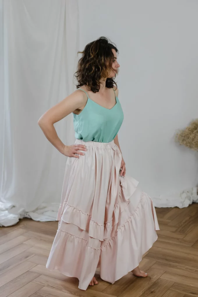 Spódnica Charlotte elegancka pudrowy róż wiskoza - obrazek 7