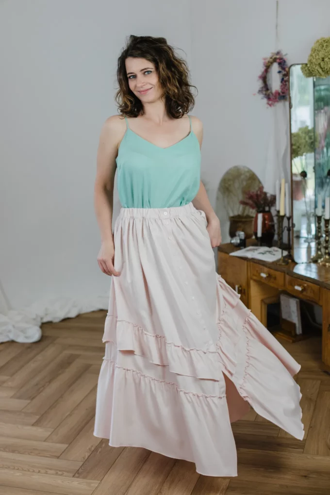 Spódnica Charlotte elegancka pudrowy róż wiskoza - obrazek 2