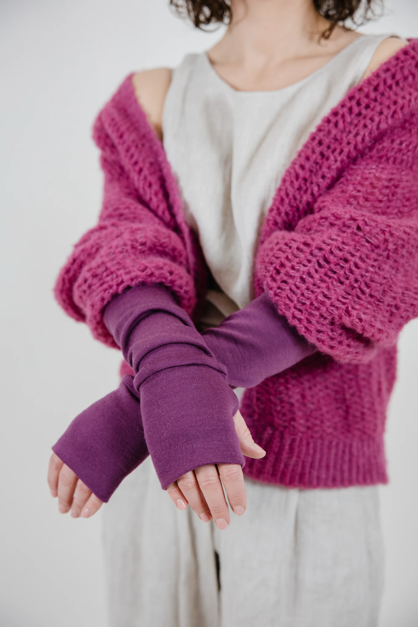 Rękawiczki bez palców mitenki 100% wełna merino - obrazek 2