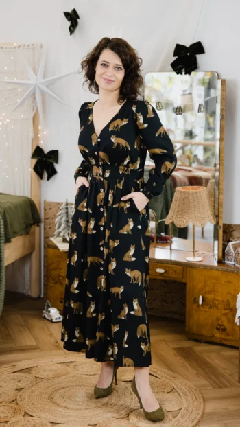 Sukienka Sophie 2.0 liski lisy czarna wiskoza