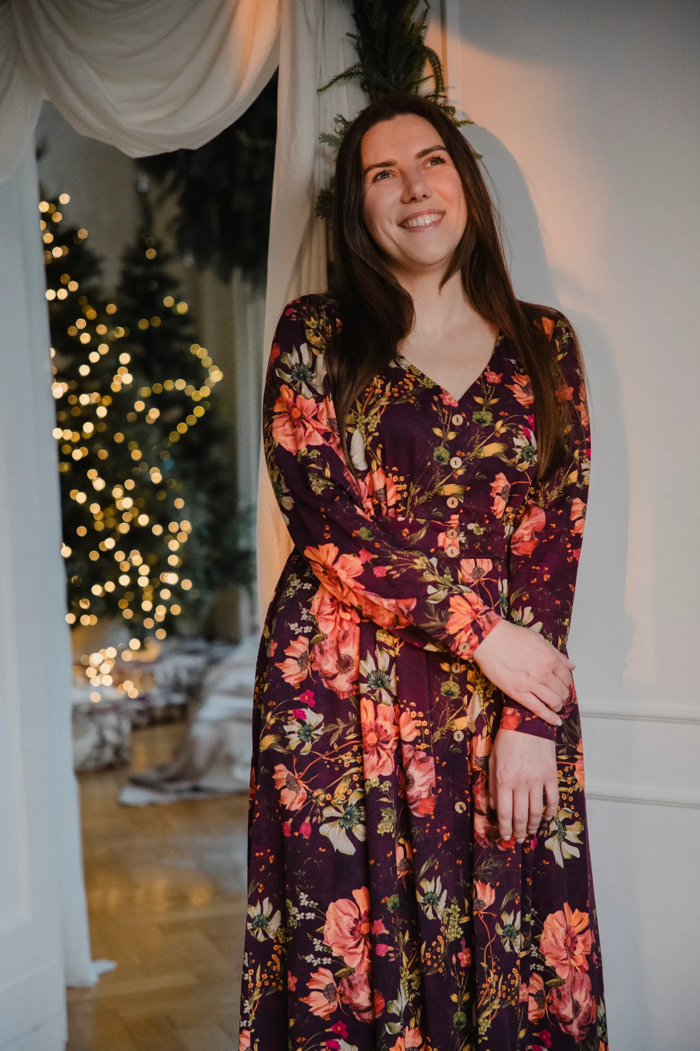 Sukienka Sophie 2.0 bordowe kwiaty - obrazek 7