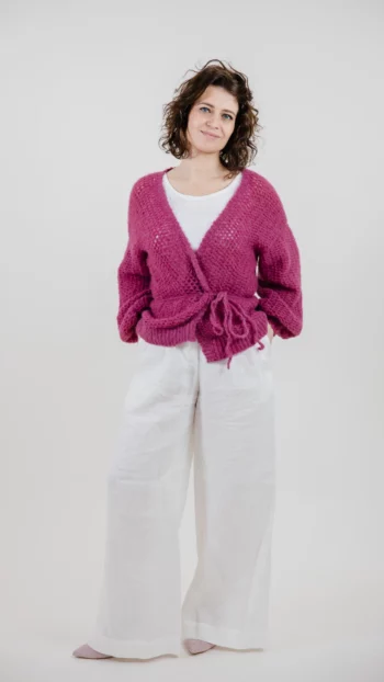 Sweterek chmurka alpaka i jedwab kardigan jagodowy wrzosowy