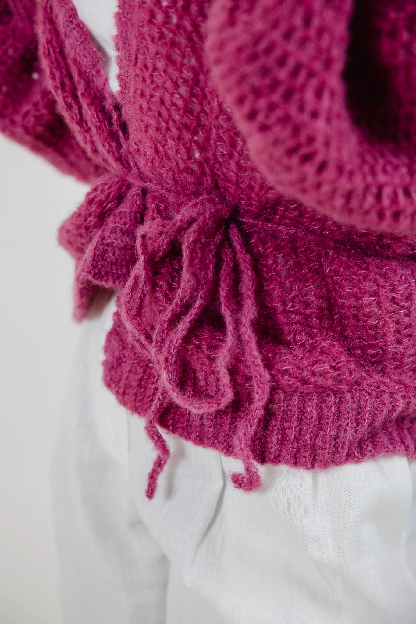 Sweterek chmurka alpaka i jedwab kardigan jagodowy wrzosowy - obrazek 3