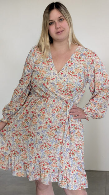 Sukienka Claire wiskoza len kolorowa łączka